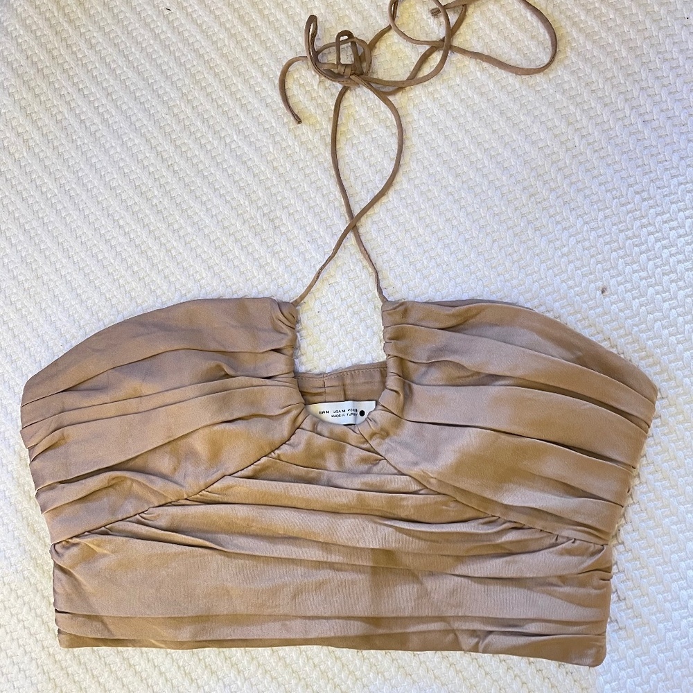 Zara Tan Ruched Halter Top
